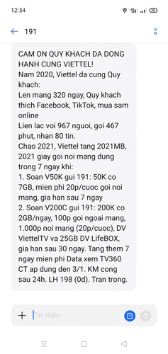 2021 gửi 191: cách nhận data miễn phí Viettel