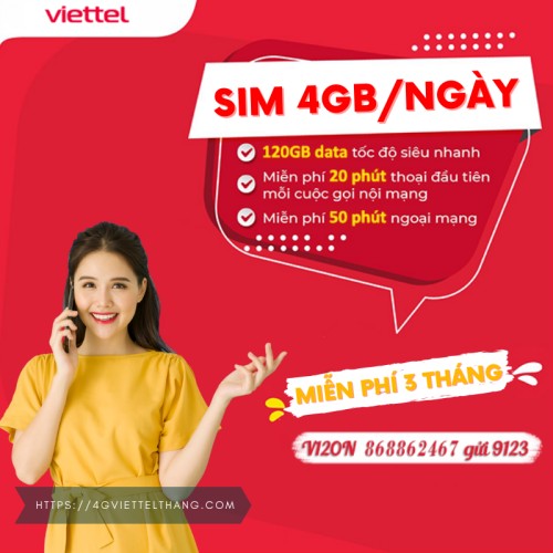 Sim 4g viettel 4gb/ngày miễn phí 3 tháng