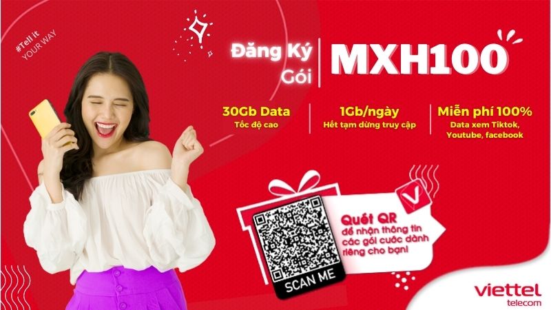 Gói mạng xã hội Viettel MXH100 mới nhất 2023