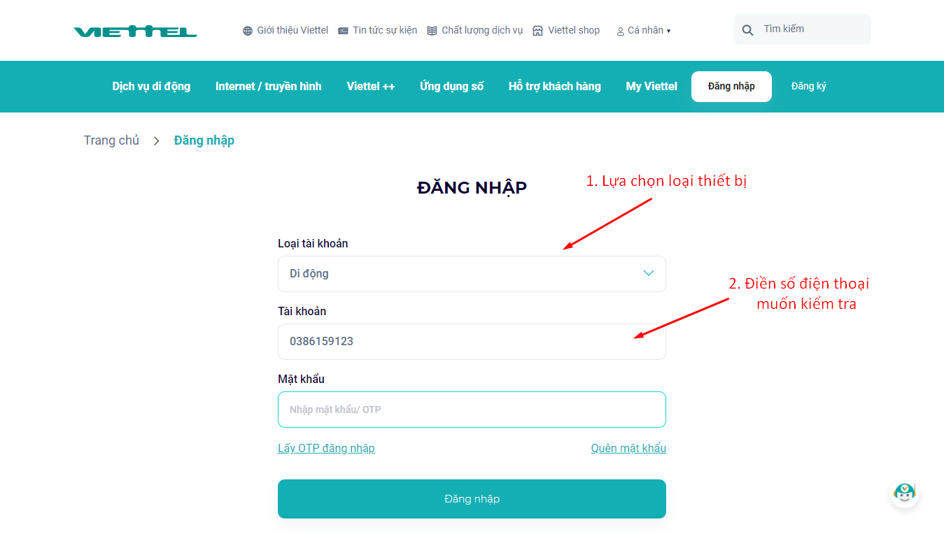 Kiểm tra khuyễn mãi Viettel
