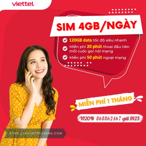 Sim 4g viettel 4gb/ngày miễn phí 1 tháng